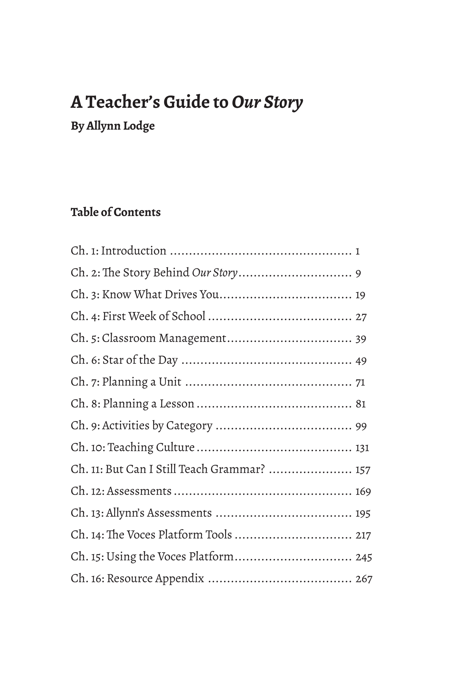 A Teacher's Guide to Our Story